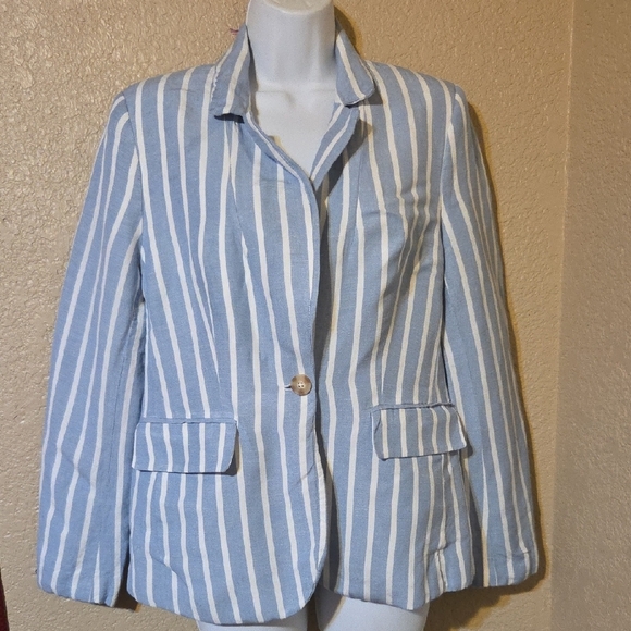Philosophy Jackets & Blazers - Philosophy Blue and White Striped Blazer with Notched Lapels